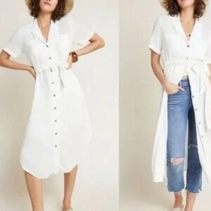 MAEVE ANTHROPOLOGIE ARIA OFF-WHITE CRINKLY BUTTON FRONT SHIRT DRESS SZ MEDIUM